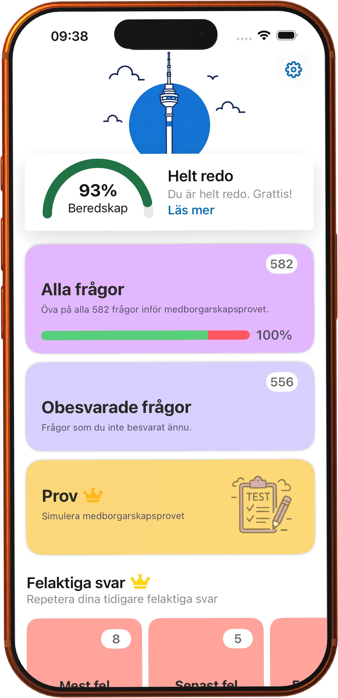 Medborgarskapsprov Sverige app features