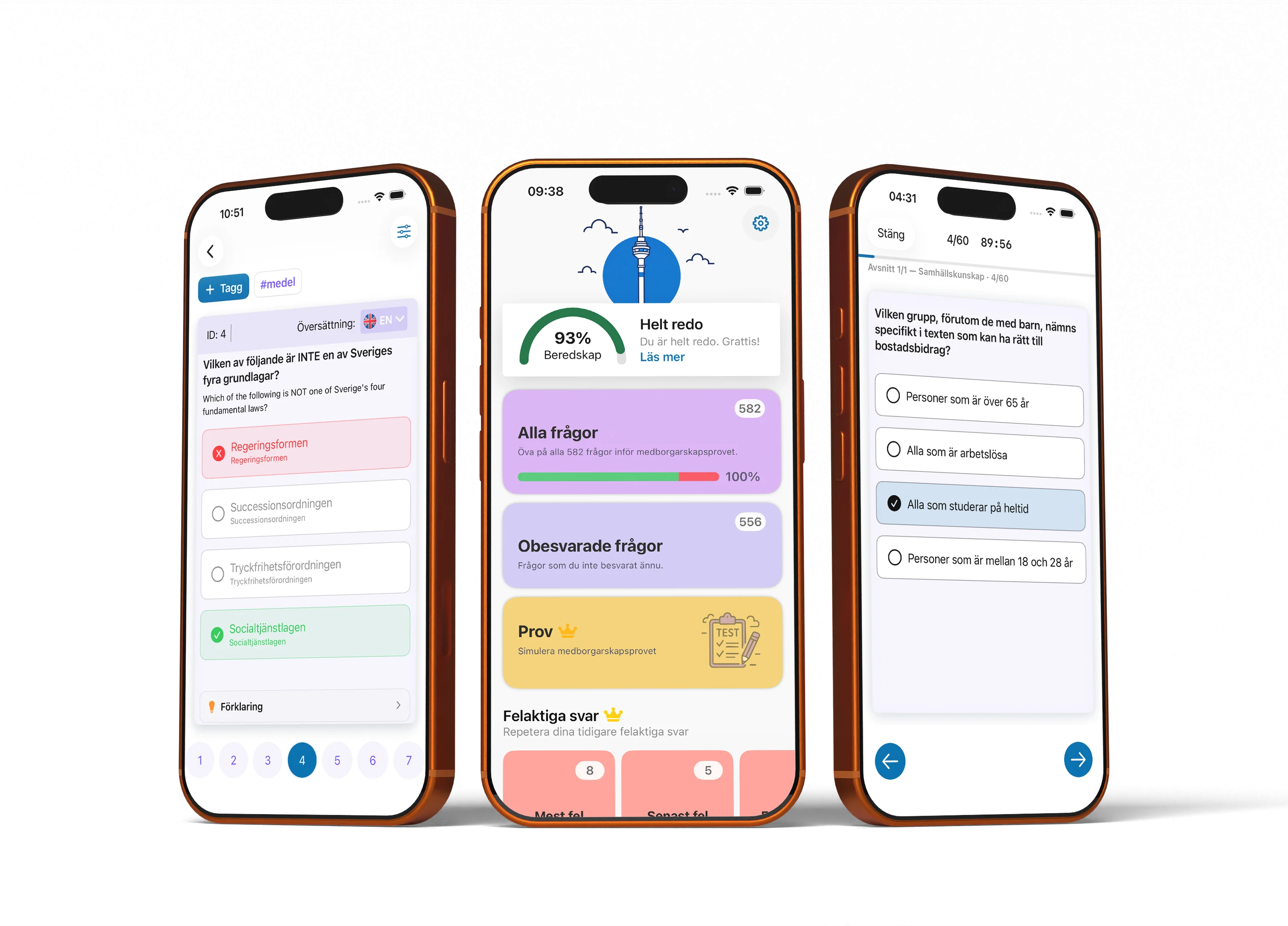 Medborgarskapsprov Sverige app screenshots
